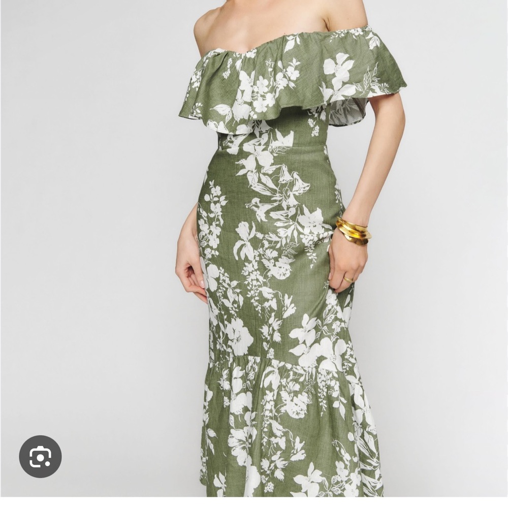 Reformation Green Off-the-Shoulder Sundress